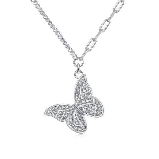 Butterfly Pendant Necklace covered in Diamonds with Two Styled Chain in 925 Sterling Silver Affordable Fine Jewelry